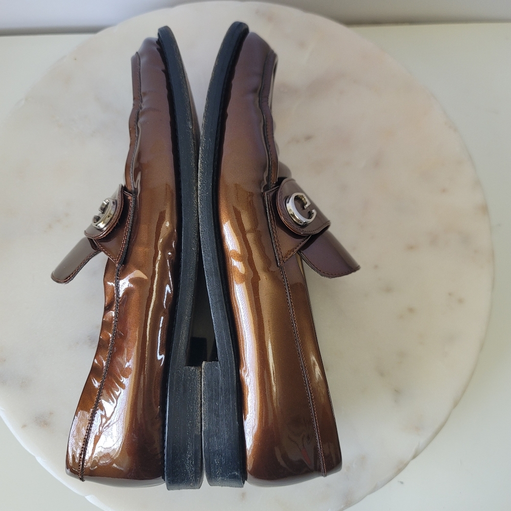 Vintage Gucci Classic "G" Womens Loafers Cooper Bronze Patent Leather Italy 8 B - Picture 7 of 16